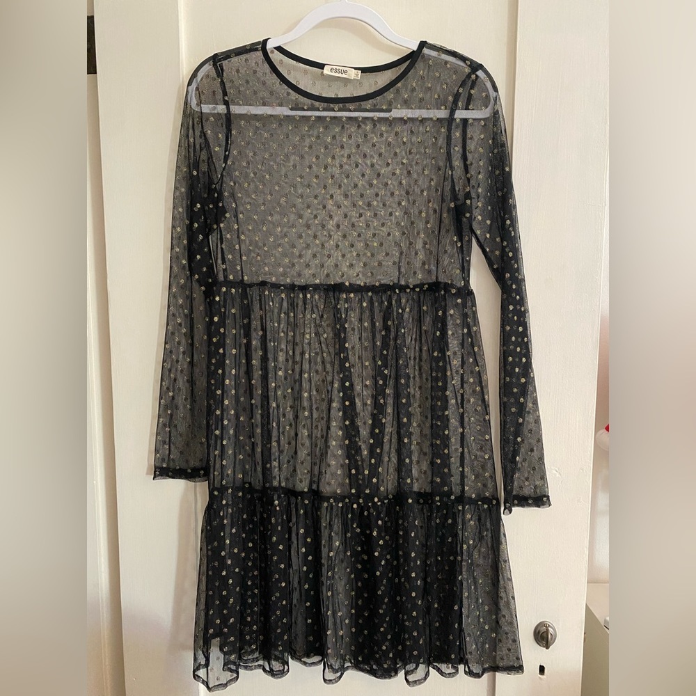 Sheer black & gold dot dress